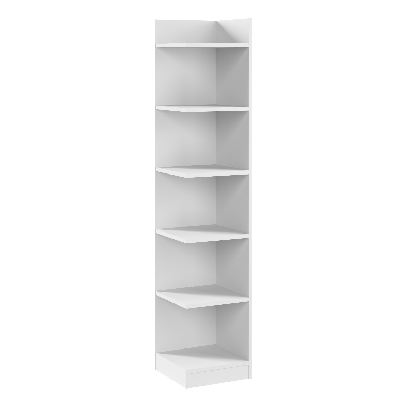 Universal 15W Tall Corner Bookshelf in White - Engineered Wood