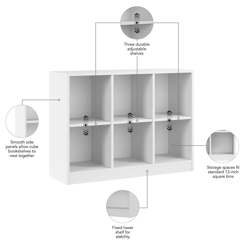 Universal 6 Cube Organizer Storage Shelf in White - Engineered Wood