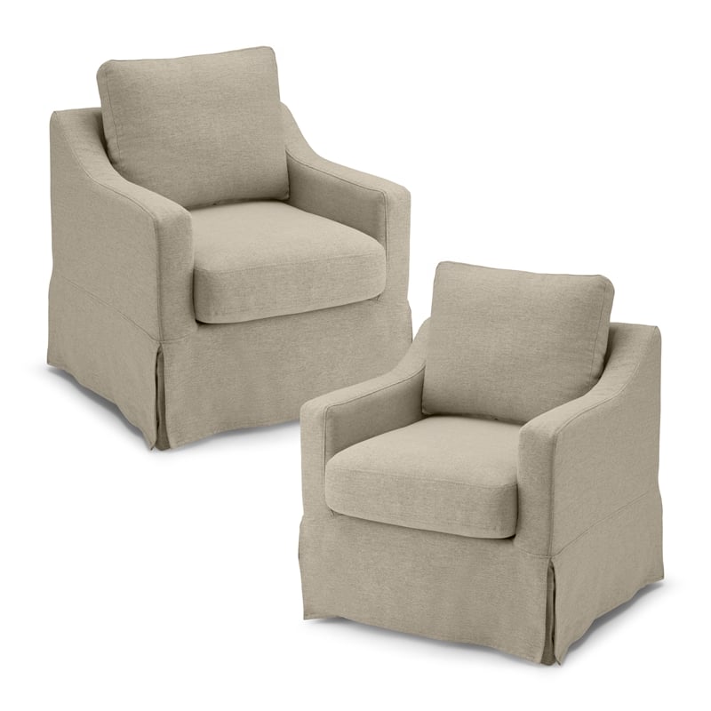Harper Swivel Accent Chairs with Slipcovers - Set of 2 - Sand Basketweave Fabric