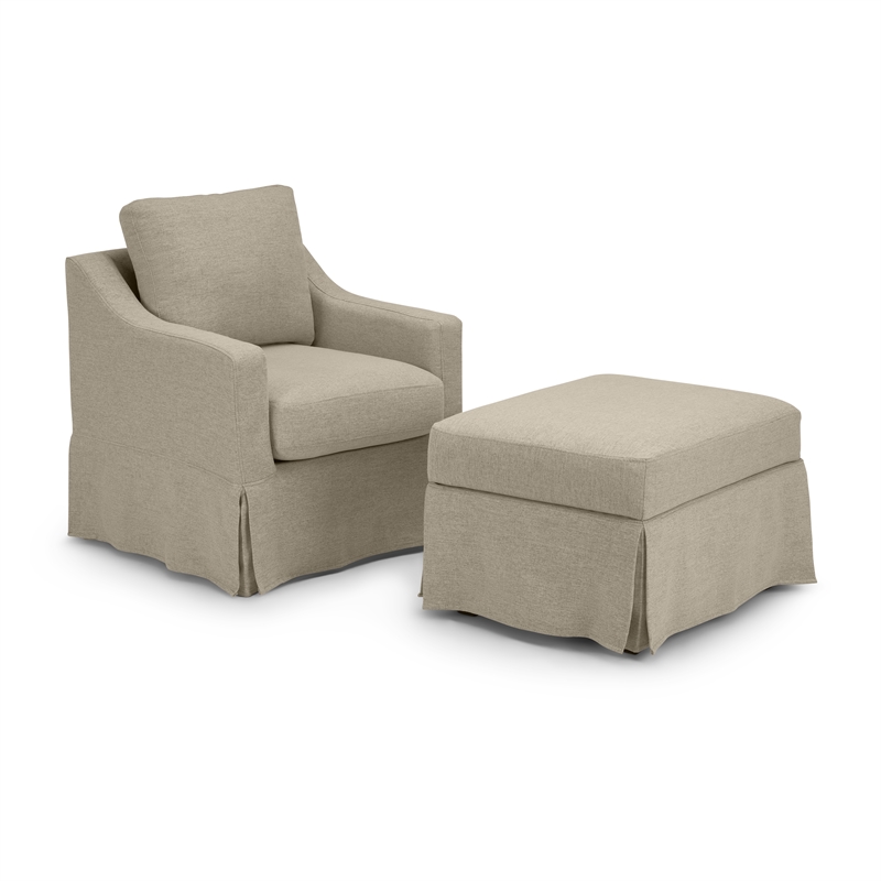 Harper Swivel Accent Chair and Storage Ottoman with Slipcovers - Sand Fabric