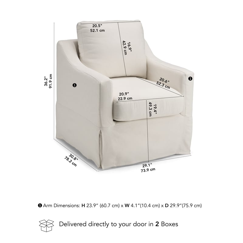 Harper Swivel Accent Chair with Slipcover - Ivory Basketweave Fabric