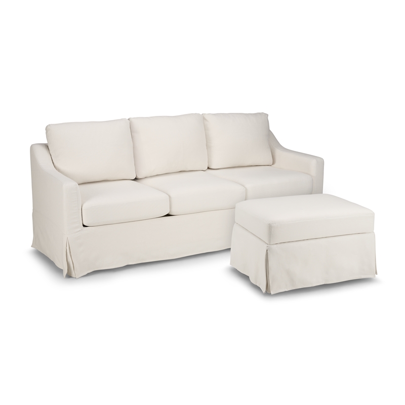 Harper 80W Sofa and Storage Ottoman with Slipcovers - Ivory Basketweave Fabric