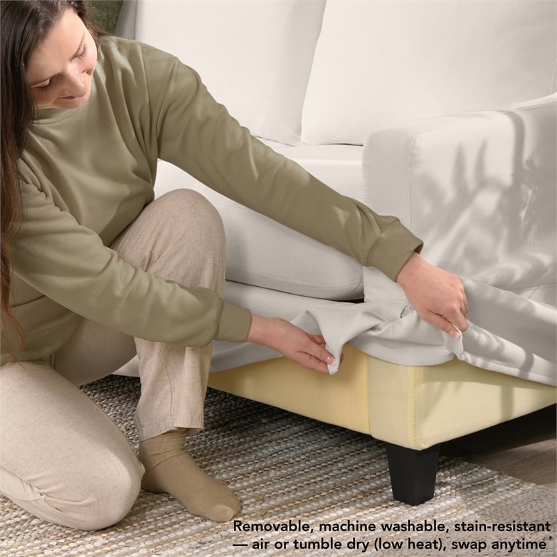 Harper 80W Sofa and Storage Ottoman with Slipcovers - Ivory Basketweave Fabric