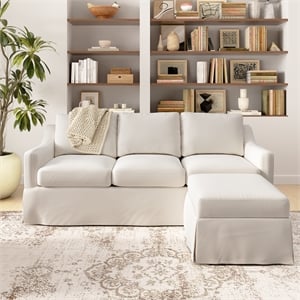 Harper 80W Sofa and Storage Ottoman with Slipcovers - Ivory Basketweave Fabric