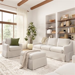 Harper 80W Sofa with Swivel Chair and Ottoman with Slipcovers - Ivory Fabric