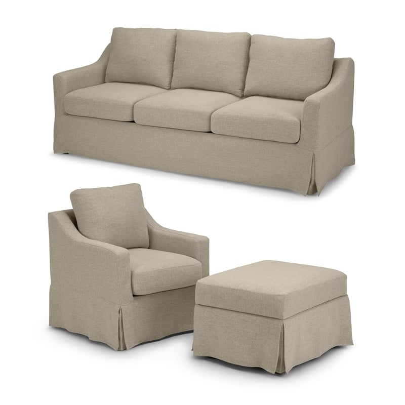 Harper 80W Sofa with Swivel Chair and Ottoman with Slipcovers - Sand Fabric