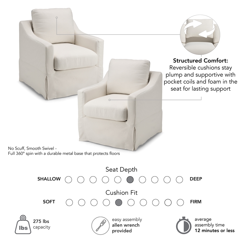Harper Swivel Accent Chairs with Slipcovers-Set of 2 - Ivory Basketweave Fabric