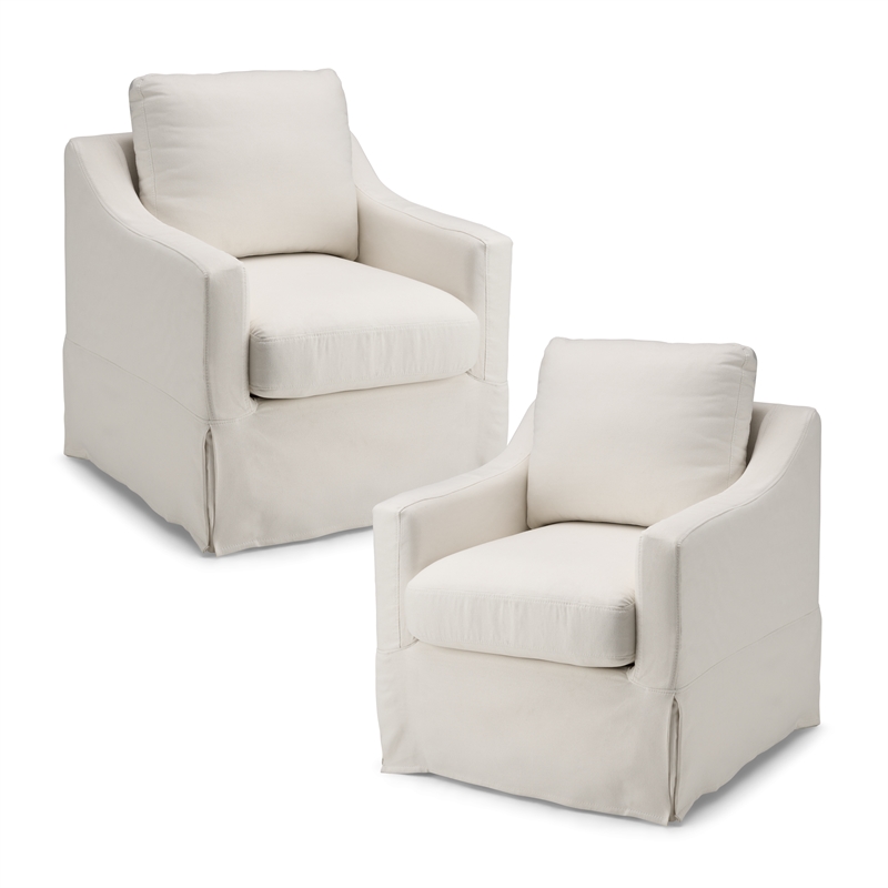 Harper Swivel Accent Chairs with Slipcovers-Set of 2 - Ivory Basketweave Fabric
