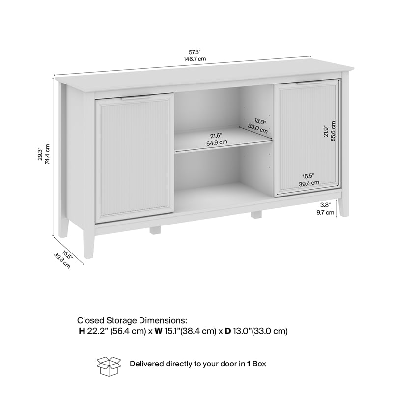 Bush Home Camille 58W Fluted TV Stand with Storage in Natural Birch