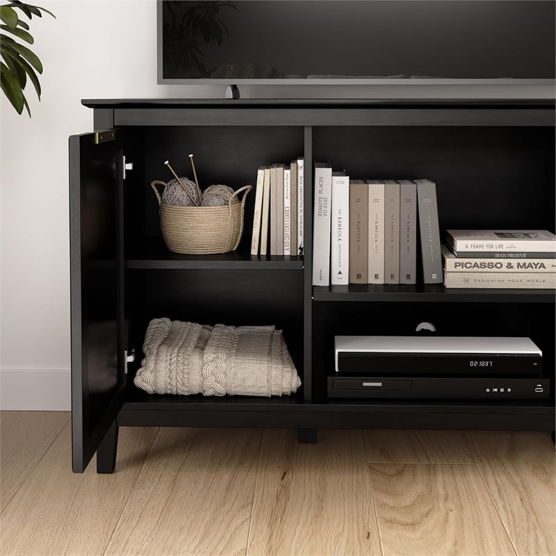 Bush Home Camille 58W Fluted TV Stand with Storage in Onyx Birch