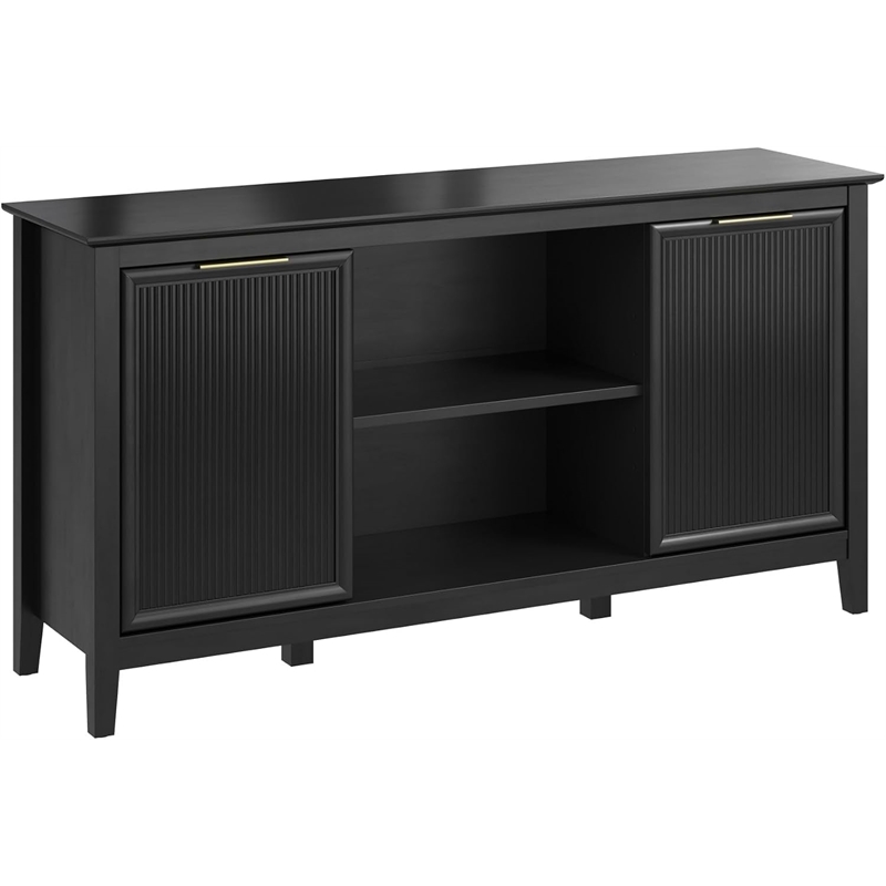 Bush Home Camille 58W Fluted TV Stand with Storage in Onyx Birch