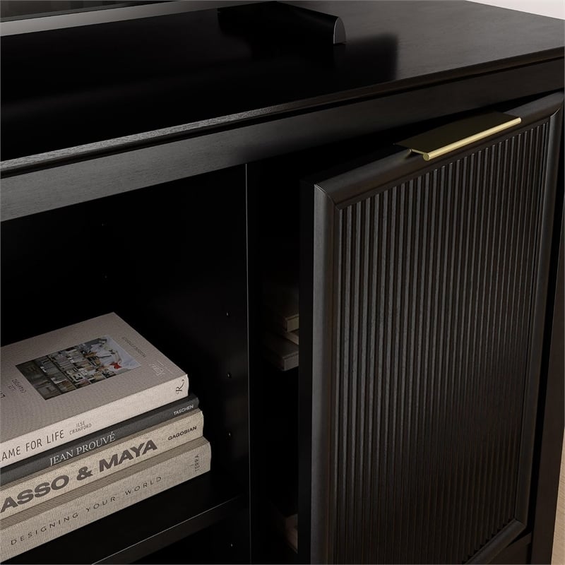 Bush Home Camille 58W Fluted TV Stand with Storage in Onyx Birch