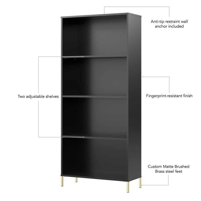 Bush Home Essence 4 Shelf Bookcase in Black Stipple