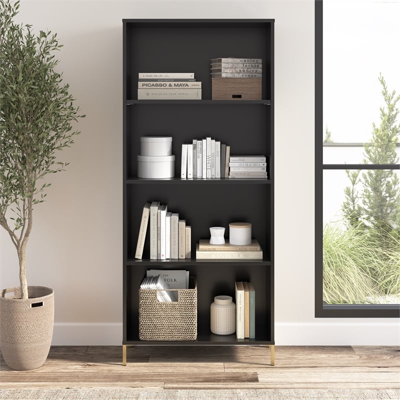 Bush Home Essence 4 Shelf Bookcase in Black Stipple
