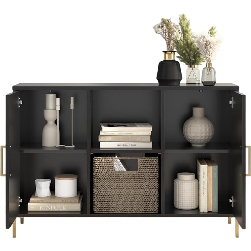 Bush Home Essence Accent Cabinet with Doors in Black Stipple