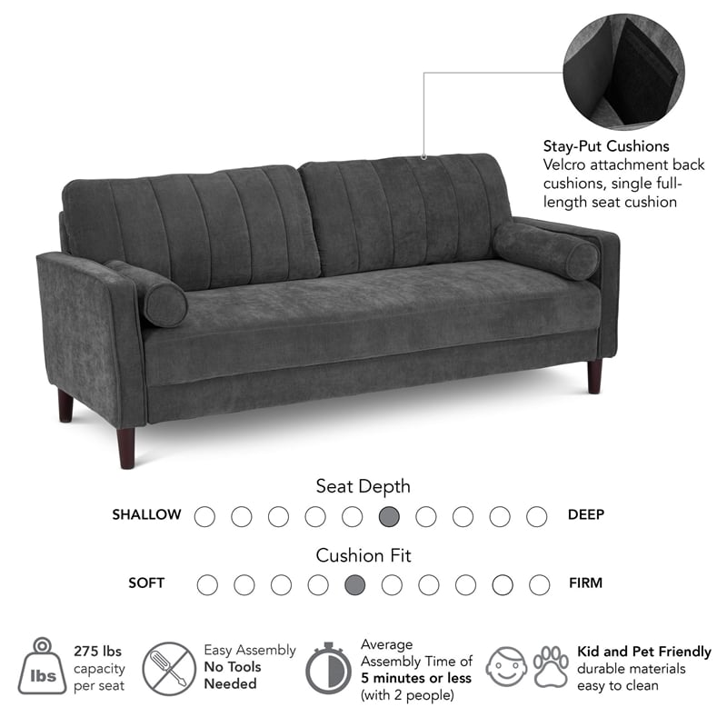 Bush Home Max 77W Sofa in Iron Gray Chenille Fabric