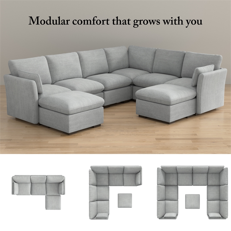 Bush Home Sienna Modular Arm Set with Pillows - Arms Only, Seating Sold Separately in Dove Gray Woven Fabric