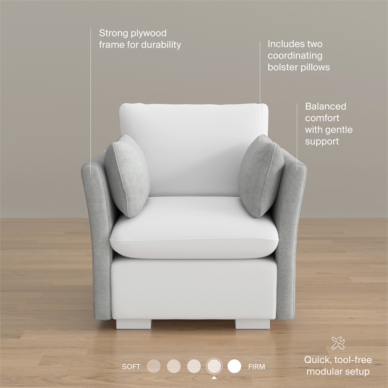 Bush Home Sienna Modular Arm Set with Pillows - Arms Only, Seating Sold Separately in Dove Gray Woven Fabric