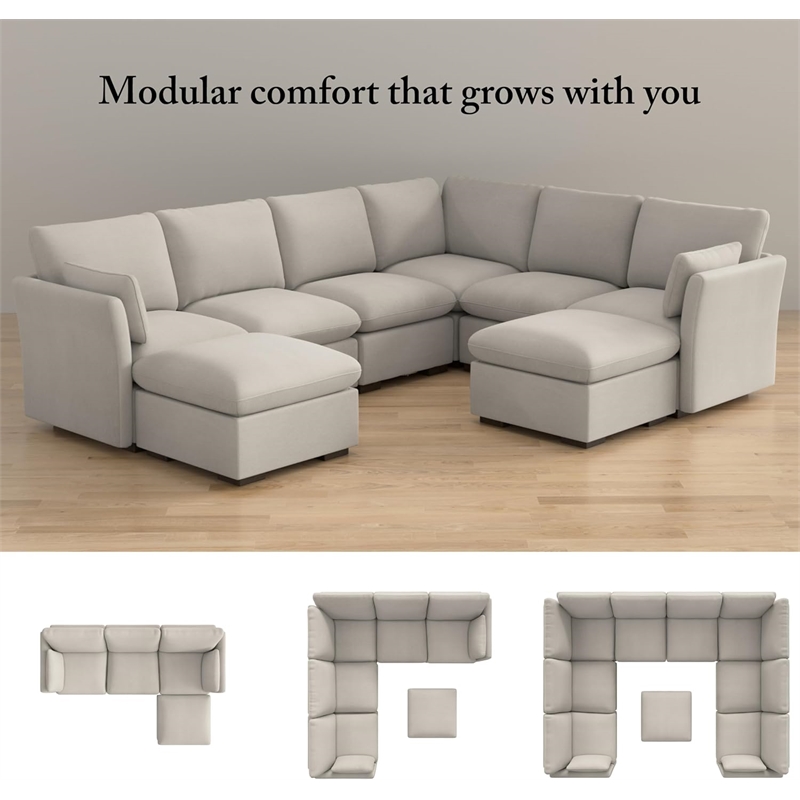 Bush Home Sienna Modular Arm Set with Pillows Arms Only Seating Sold Separately in Mist Taupe Woven Fabric