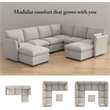 Bush Home Sienna Modular Arm Set with Pillows Arms Only Seating Sold Separately in Mist Taupe Woven Fabric