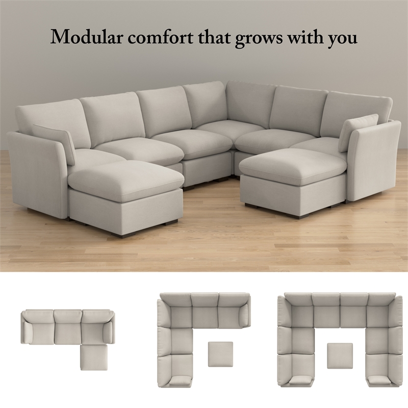 Bush Home Sienna Modular Storage Ottoman in Mist Taupe Woven Fabric