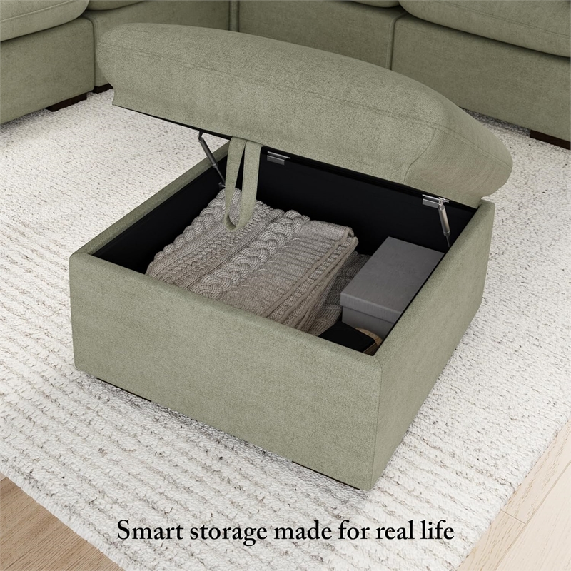 Bush Home Sienna Modular Storage Ottoman in Soft Green Woven Fabric