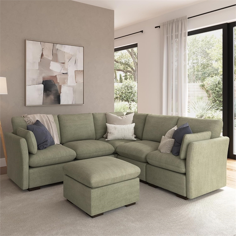 Bush Home Sienna Modular Storage Ottoman in Soft Green Woven Fabric