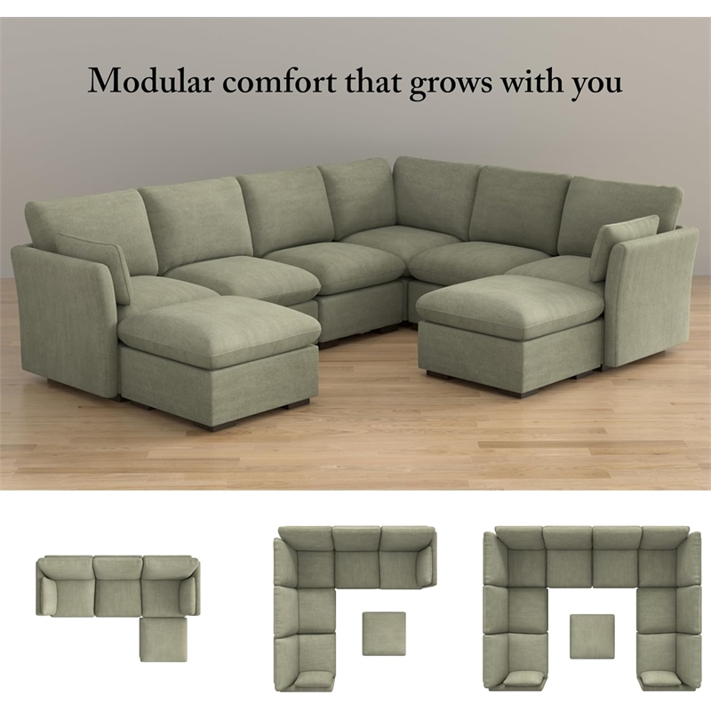 Bush Home Sienna Modular Storage Ottoman in Soft Green Woven Fabric