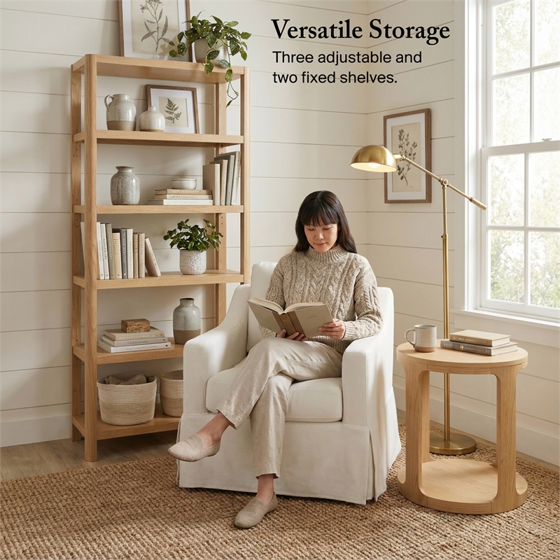 Bush Home Vera 5 Shelf Bookcase in Natural White Oak