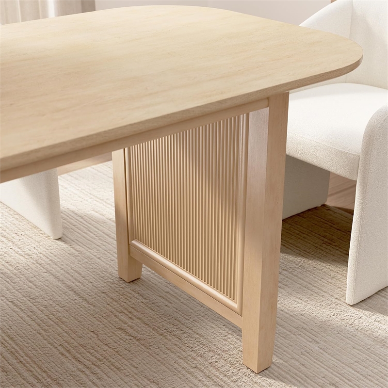 Bush Home Camille 71W Fluted Base Dining Table in Natural Birch