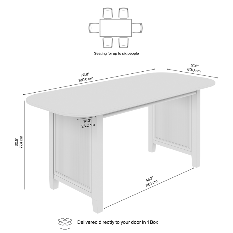Bush Home Camille 71W Fluted Base Dining Table in Onyx Birch