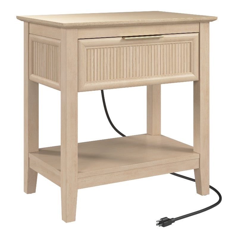 Bush Home Camille Fluted End Table with Drawer in Natural Birch