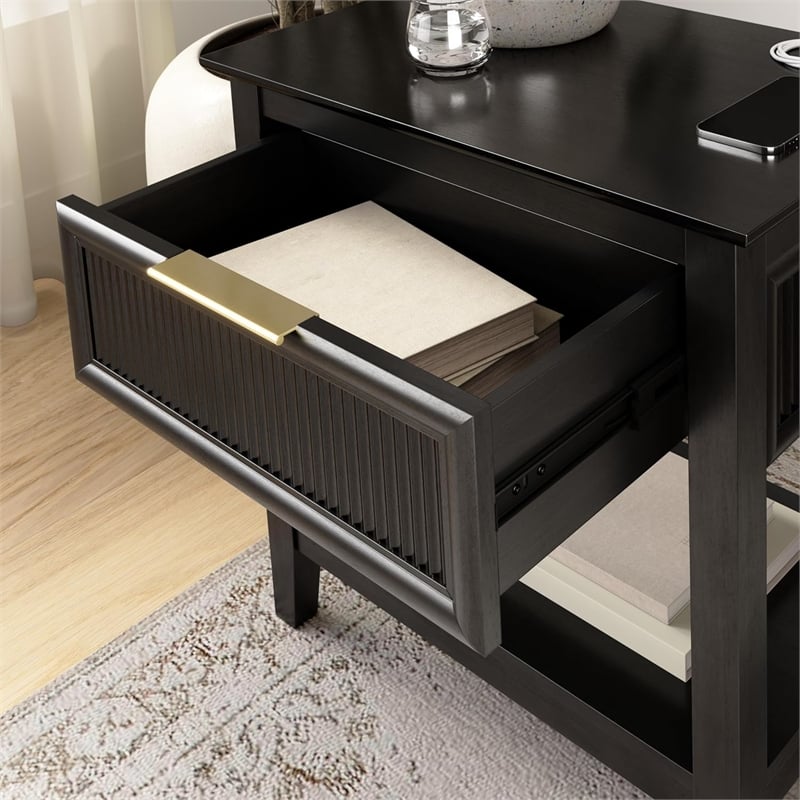 Bush Home Camille Fluted End Table with Drawer in Onyx Birch