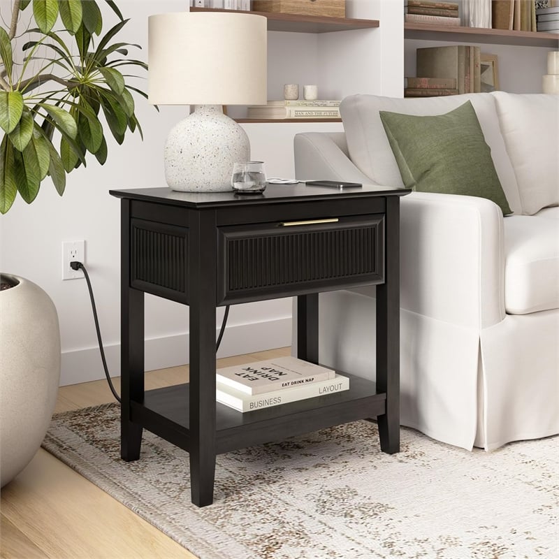 Bush Home Camille Fluted End Table with Drawer in Onyx Birch