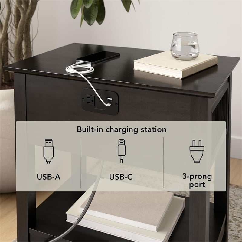 Bush Home Camille Fluted End Table with Drawer in Onyx Birch