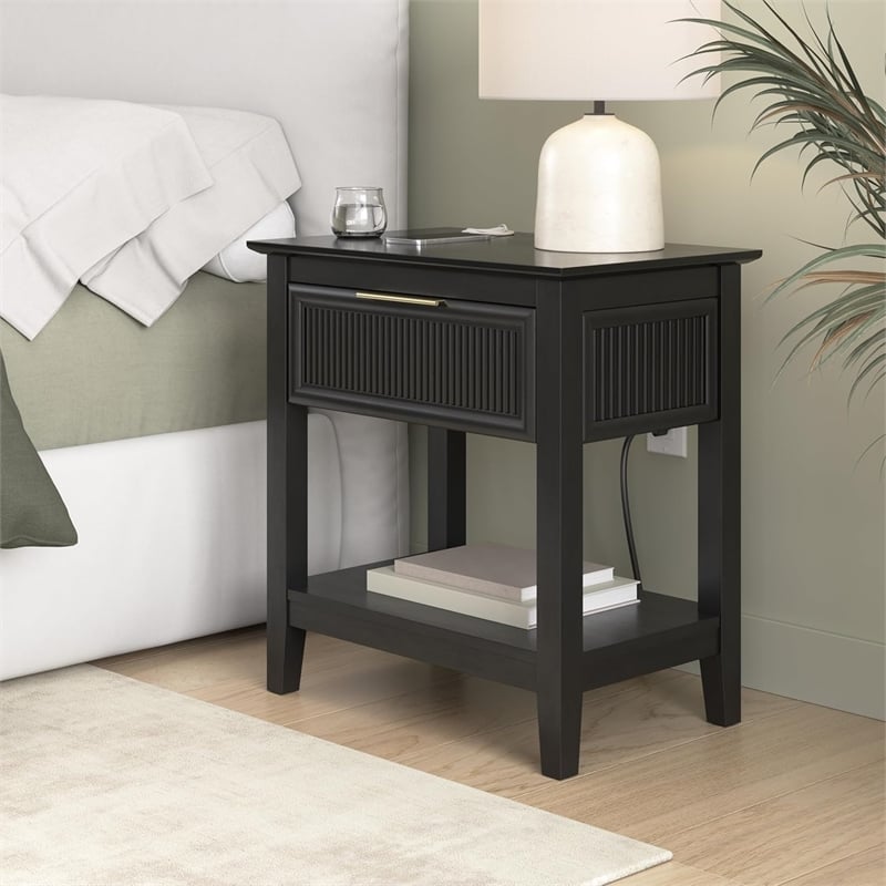 Bush Home Camille Fluted End Table with Drawer in Onyx Birch