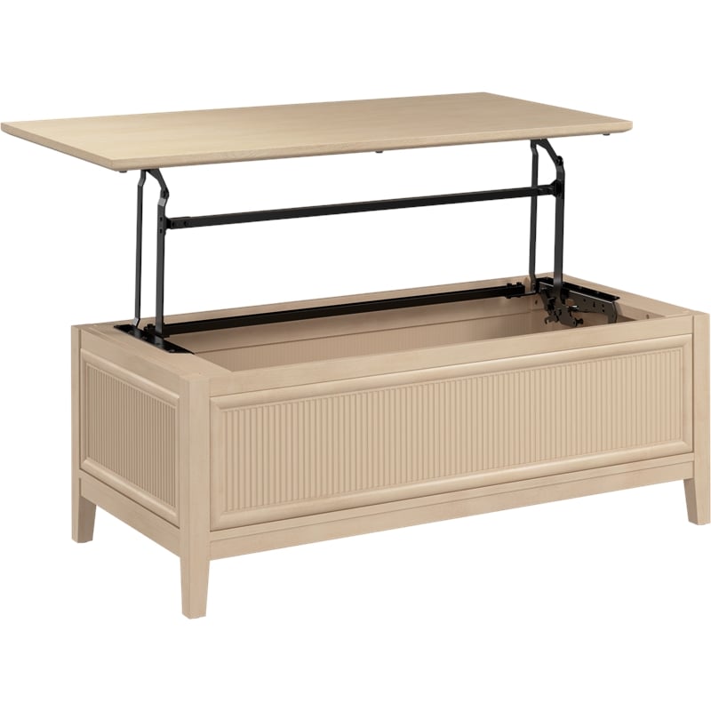 Bush Home Camille 47W Fluted Lift Top Coffee Table with Storage in Natural Birch