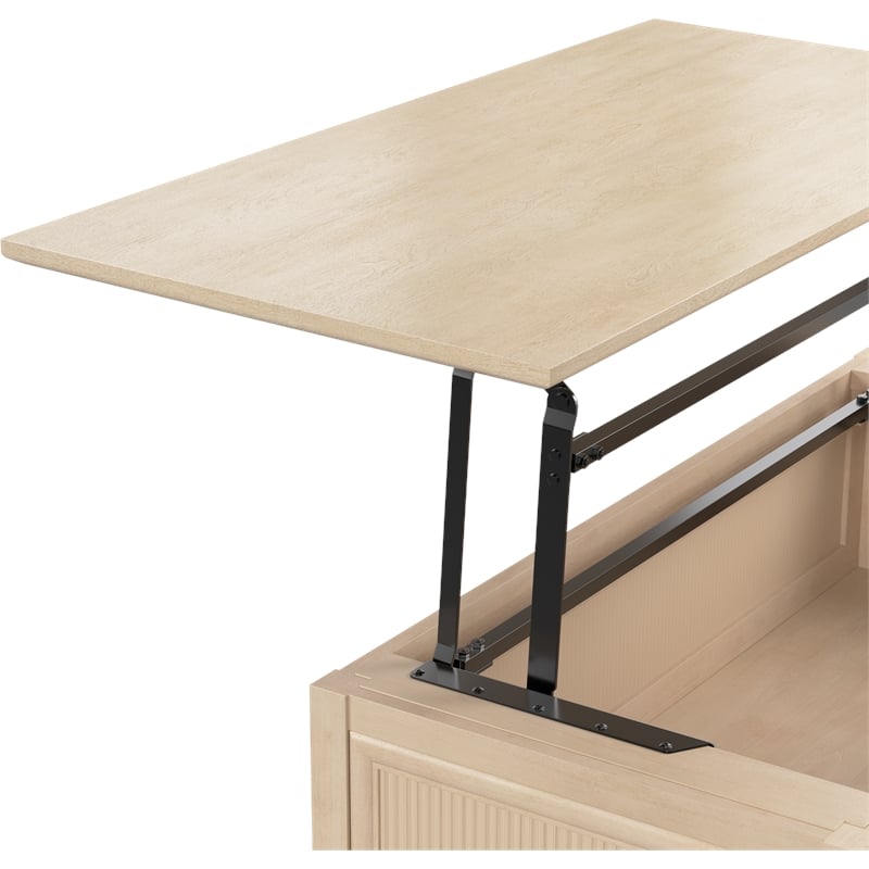 Bush Home Camille 47W Fluted Lift Top Coffee Table with Storage in Natural Birch