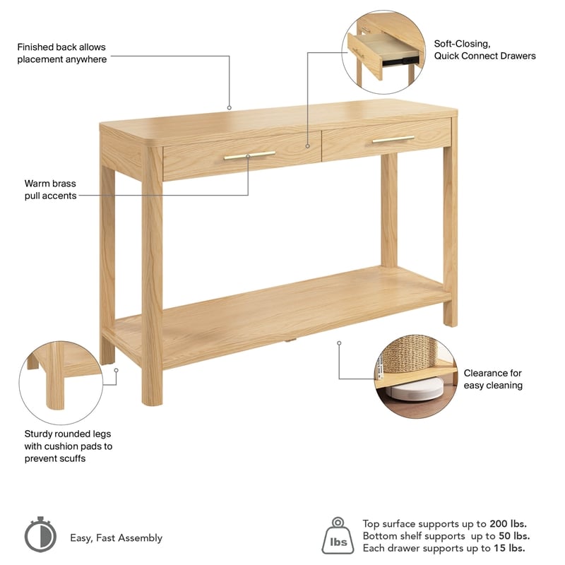 Bush Home Vera Console Table in Natural White Oak