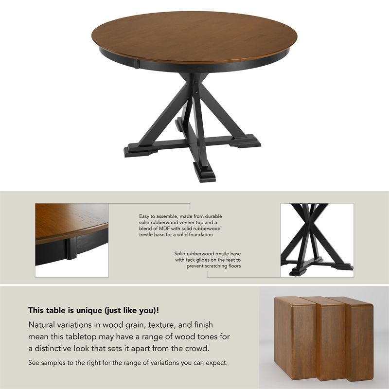 Bush Home West End 45W Round Trestle Dining Table in Burnished Brown & Black