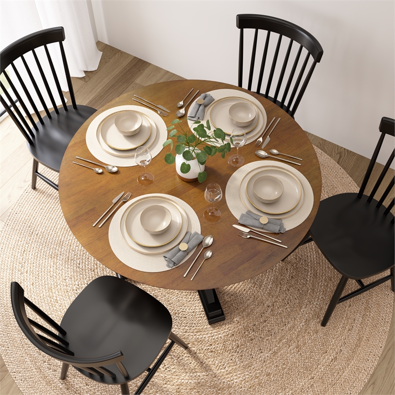 Bush Home West End 45W Round Trestle Dining Table in Burnished Brown & Black
