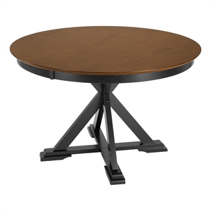 Bush Home West End 45W Round Trestle Dining Table in Burnished Brown & Black