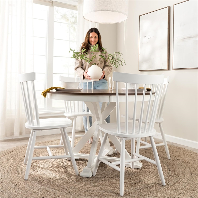 Bush Home West End 45W Round Trestle Dining Table in Burnished Brown & White