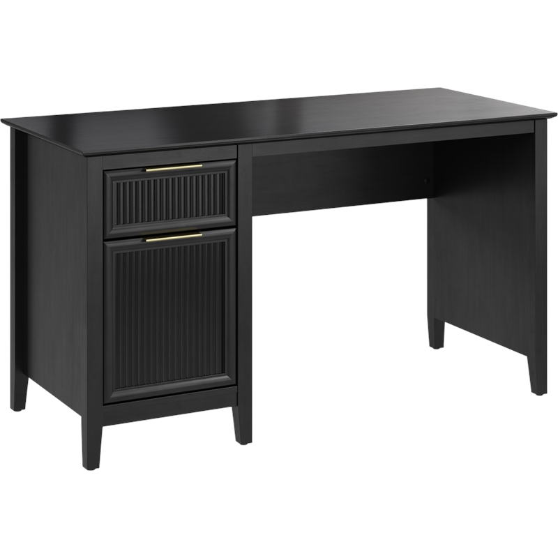 Bush Home Camille 54W Fluted Office Desk with Storage in Onyx Birch