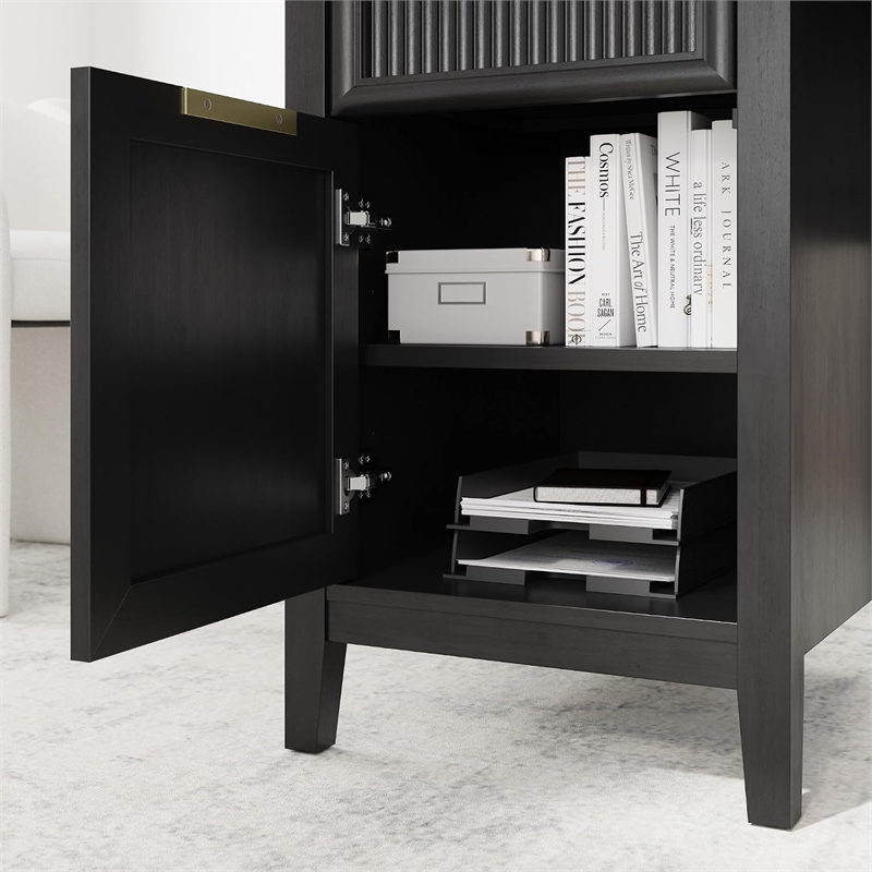 Bush Home Camille 54W Fluted Office Desk with Storage in Onyx Birch
