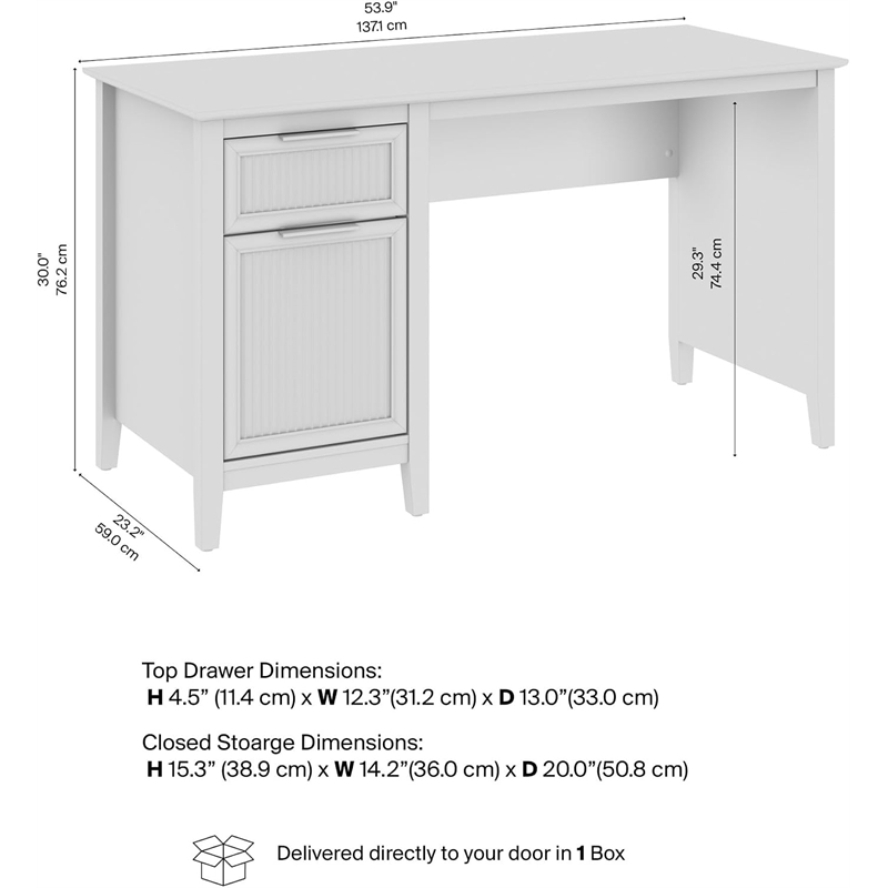 Bush Home Camille 54W Fluted Office Desk with Storage in Onyx Birch