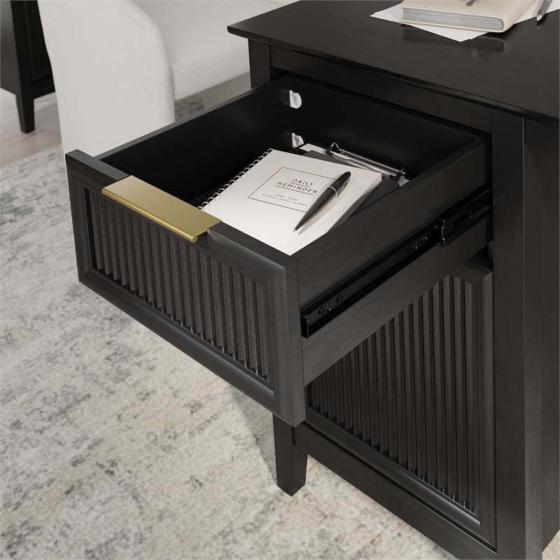 Bush Home Camille 54W Fluted Office Desk with Storage in Onyx Birch