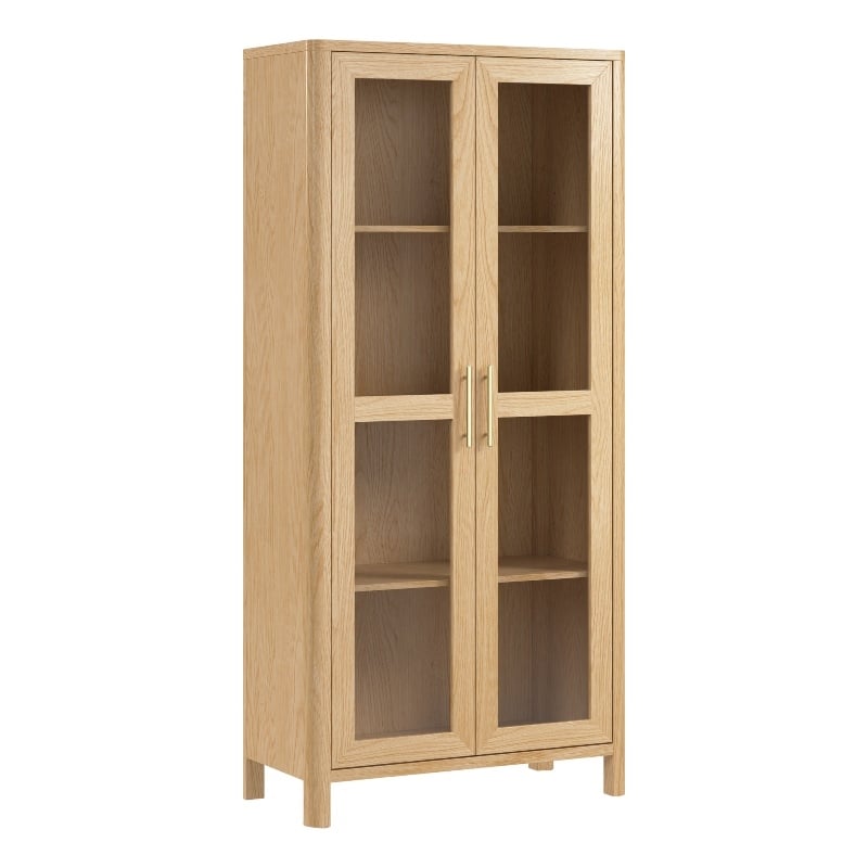 Bush Home Vera Tall Storage Cabinet with Glass Doors in Natural White Oak