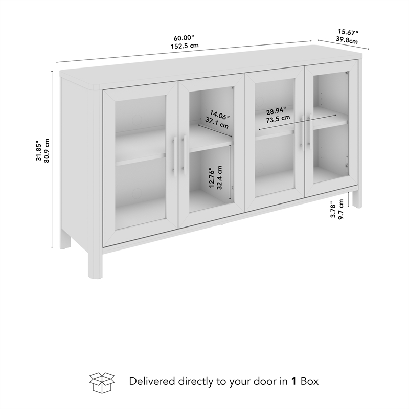 Bush Home Vera 60W Buffet Storage Cabinet with Glass Doors in Natural White Oak