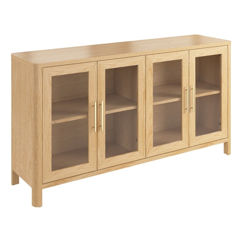Bush Home Vera 60W Buffet Storage Cabinet with Glass Doors in Natural White Oak